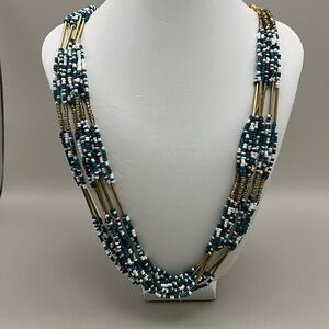 Blue and White and Burgundy Multi-Strand Necklace with Layered Design